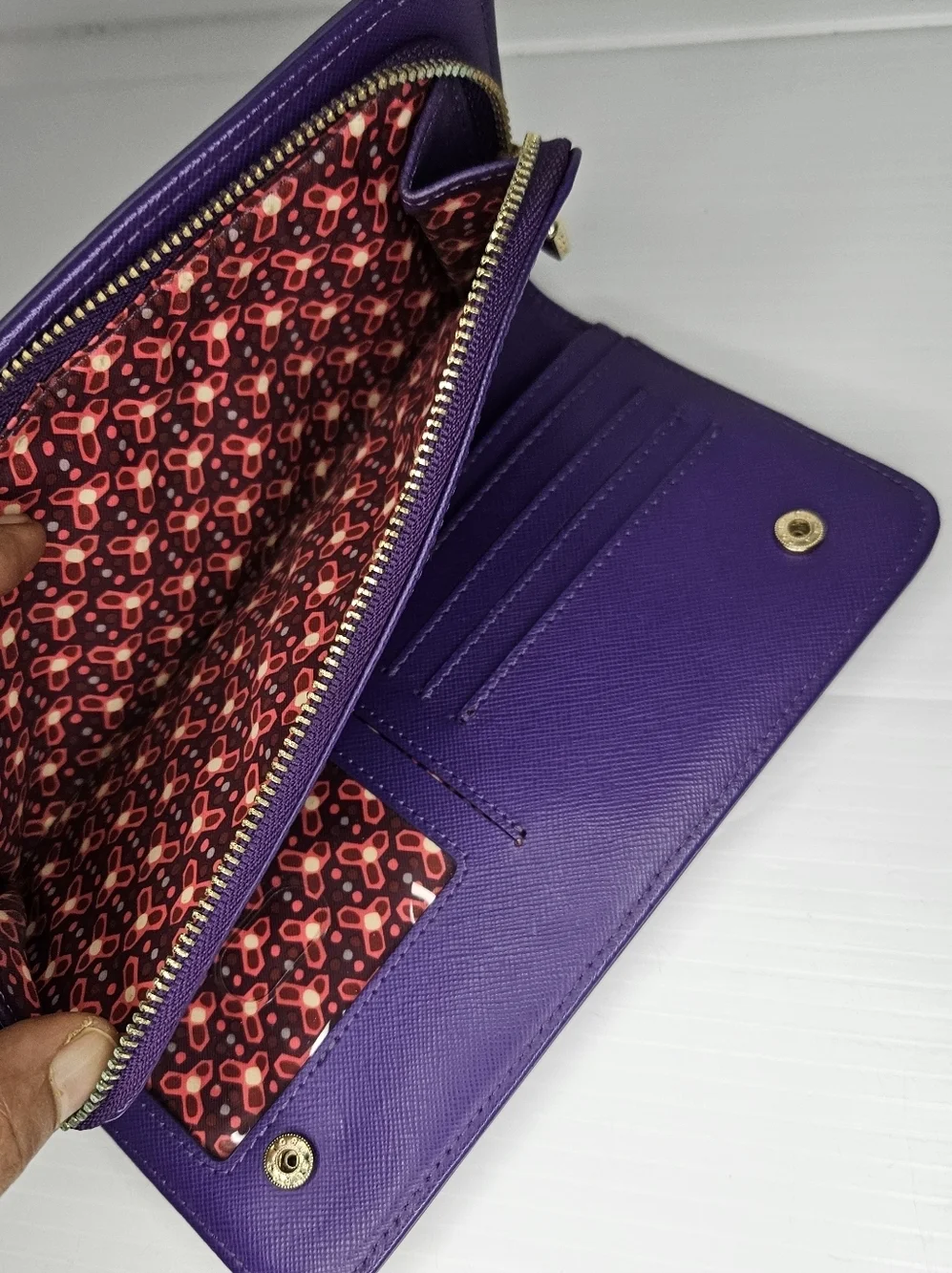 Tory Burch Robinson Zip Around Continental Wallet Large Purple Saffiano Leather